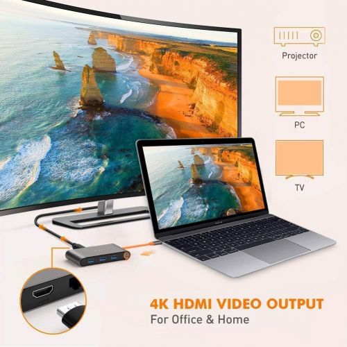  Hcman USB C Hub to HDMI Adapter - 7 in 1 Type C Hub, Compatible with MacBook Pro 20162017, Ethernet Port, 1080P VGA,4K HDMI, 3 USB 3.0 Ports, 100W PD, Compatible with Dell XPS,Hp