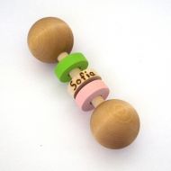 Hcwoodcraft Wooden Rattle - Personalized Baby Toy - Wooden Baby Rattle - Waldorf - Teething Toy