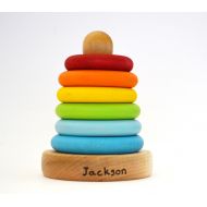 Hcwoodcraft Personalized Stacking Toy - Rainbow Wooden Toy - Ring Stacker - Natural Wood Toy