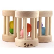 Hcwoodcraft Personalized Baby Toy - Rolling Wooden Rattle and Musical Toy - Baby Shower or Toddler Gift - Custom Colors