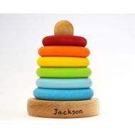 Hcwoodcraft Personalized Wooden Toy - Stacking Rings - Eco Friendly Natural Wood Toy - Waldorf Wooden Toy