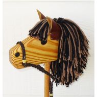 Hcwoodcraft Wooden Stick Horse - Brown and Black with Personalization - Hobby Horse