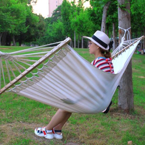  Hdcwz Cotton Canvas White Hammock  Band Wooden Pole Individual Indoor Lifts Outdoor Leisure  Adult Picnic Hammock Camping Swing