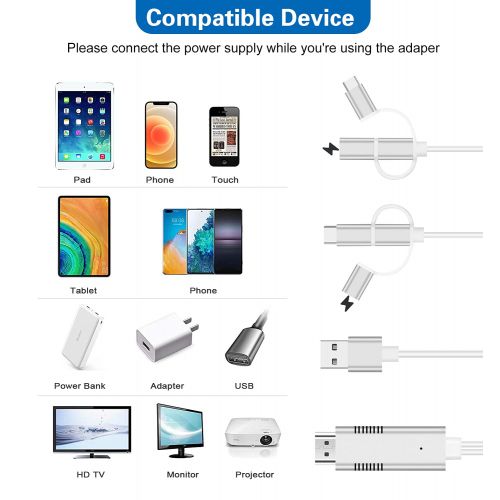  3 in 1 USB Type C/OS/Micro USB to HDMI Adapter1080P, Hdiwousp Phone to HDMI Cable with Cooling Holes, Mirroring All Android/OS Smartphone or Tablet Screens to TV/Projector/Monitor,