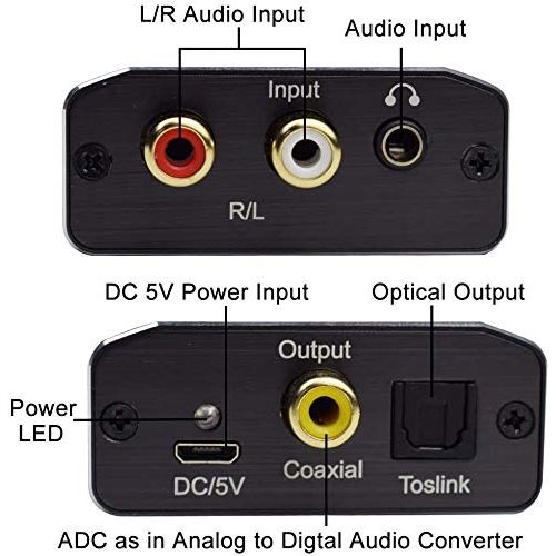  [아마존베스트]Analog to Digital Audio Converter,Hdiwousp Aluminum RCA to Optical with Optical Cable, Stereo L/R and 3.5mm Jack to Digital Toslink Coaxial Audio Adapter for PS4 Xbox HDTV DVD Head