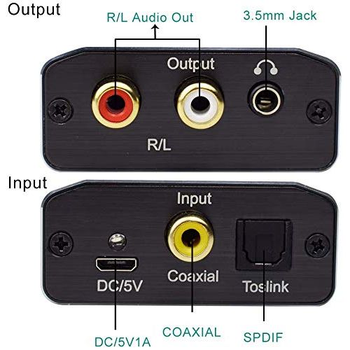  Digital to Analog Audio Converter, Hdiwousp 192 kHz DAC Digital Coaxial and Optical Toslink to Analog 3.5mm Jack and RCA (L/R) Stereo Audio Adapter with Optical Cable for HDTV Home