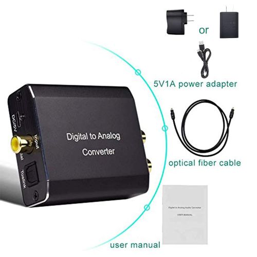  Digital to Analog Audio Converter, Hdiwousp 192 kHz DAC Digital Coaxial and Optical Toslink to Analog 3.5mm Jack and RCA (L/R) Stereo Audio Adapter with Optical Cable for HDTV Home