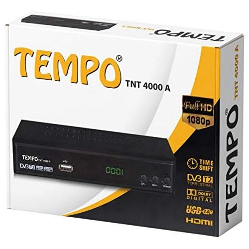  hd line Tempo 4000 DVB T2 Receiver HEVC/H.265 H.264 / MPEG2 MPEG4 / 1080i 1080p Standard (Full hd 1080P, HDMI, SCART, USB 2.0) Automatic installation Black