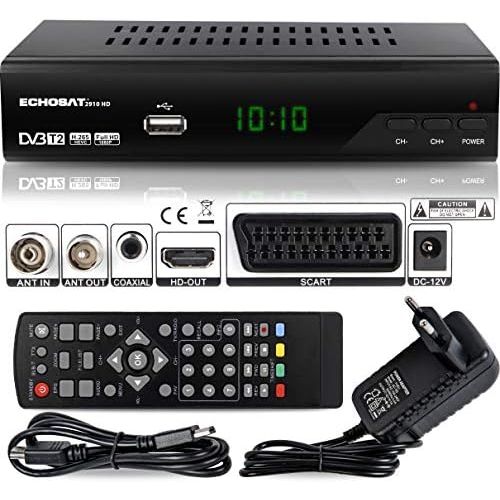  hd line 2910 DVBT2 Receiver Full hd 1080P 4K for TV (HEVC/H.265 HDMI SCART, USB 2.0, DVBT 2, DVB T2, DVB T2, DVBT 2), Reciver, Resiver, Receiver, Black, Echosat 20910 S, 2910echo