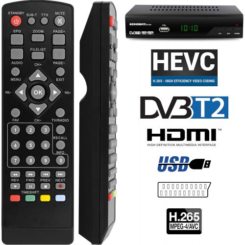  hd line 2910 DVBT2 Receiver Full hd 1080P 4K for TV (HEVC/H.265 HDMI SCART, USB 2.0, DVBT 2, DVB T2, DVB T2, DVBT 2), Reciver, Resiver, Receiver, Black, Echosat 20910 S, 2910echo