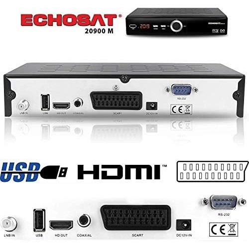  hd line Echosat 20900 Digital Satellite Receiver (HDTV, DVB S/S2, HDMI, SCART, 2x USB 2.0, Full hd 1080p) [Pre programmed for Astra Hotbird Tuerksat]