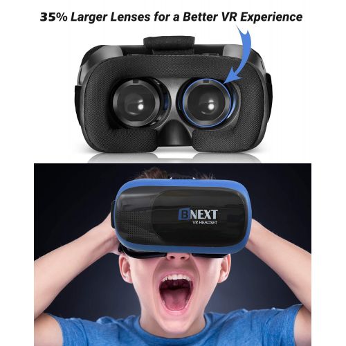  VR Headset Compatible with iPhone & Android Phone - Universal Virtual Reality Goggles - Play Your Best Mobile Games 360 Movies with Soft & Comfortable New 3D VR Glasses | Blue | w/