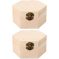 [아마존베스트]Healifty Pack of 2 Wooden Cube Storage Case Small Hexagonal Wooden Box Wood Craft Box Jewellery Storage Box (Random Lock Hasp Style)