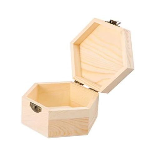  [아마존베스트]Healifty Pack of 2 Wooden Cube Storage Case Small Hexagonal Wooden Box Wood Craft Box Jewellery Storage Box (Random Lock Hasp Style)