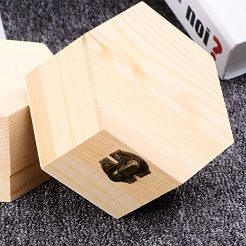  [아마존베스트]Healifty Pack of 2 Wooden Cube Storage Case Small Hexagonal Wooden Box Wood Craft Box Jewellery Storage Box (Random Lock Hasp Style)