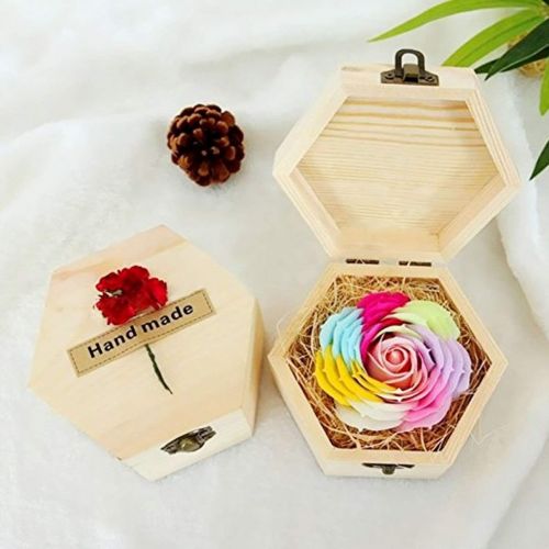  [아마존베스트]Healifty Pack of 2 Wooden Cube Storage Case Small Hexagonal Wooden Box Wood Craft Box Jewellery Storage Box (Random Lock Hasp Style)