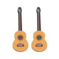Healifty 2PCS Wooden Miniature Guitar Dollhouse Mini Musical Instrument Photo Props Doll House Model Home Decoration