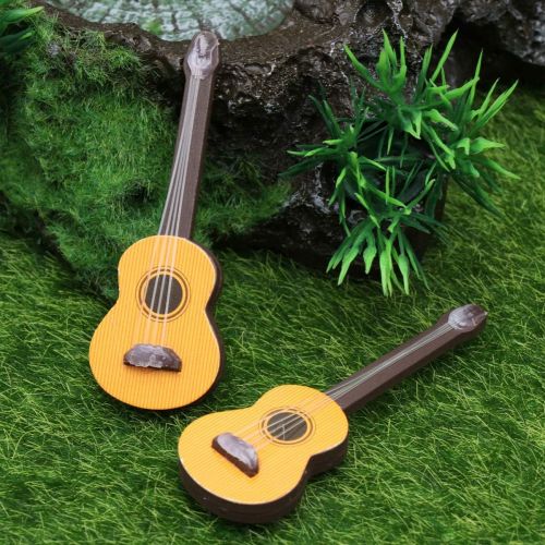  Healifty 2PCS Wooden Miniature Guitar Dollhouse Mini Musical Instrument Photo Props Doll House Model Home Decoration