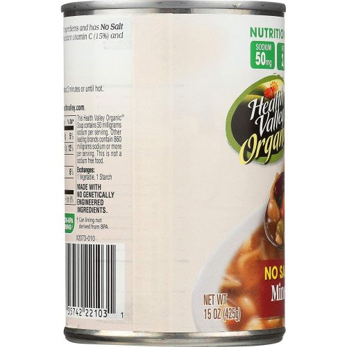  Health Valley Organic No Salt Added Soup, Minestrone, 15 Ounce (Pack of 12)