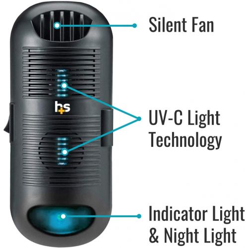  HealthSmart Air Purifier and Air Sanitizer with UVC Ultraviolet Light That Cleans up to 300 Square Feet Pluggable, Black, 1 Count