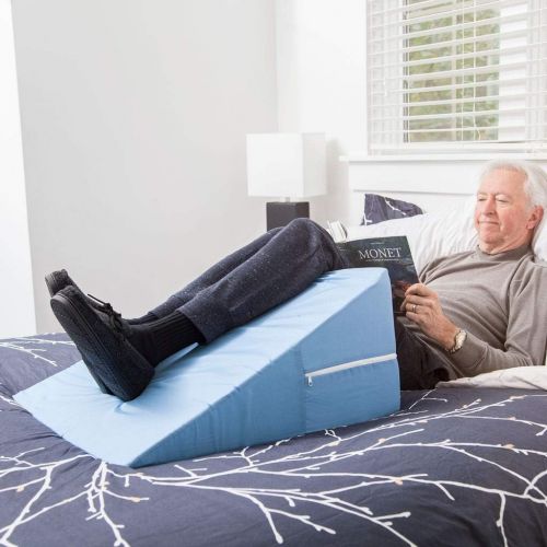  Mabis DMI Bed Wedge Pillow for Sleeping, Supportive Foam Triangle Pillow for Head, Foot, or Leg Elevation, Sleeping Wedge Pillow for Acid Reflux, 12 x 24 x 24, Blue