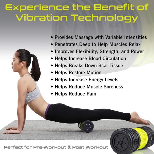  HealthSmart Rechargeable Muscle Massage Foam Roller: Vibrating Body Massager for Rolling Out Muscles - 4...