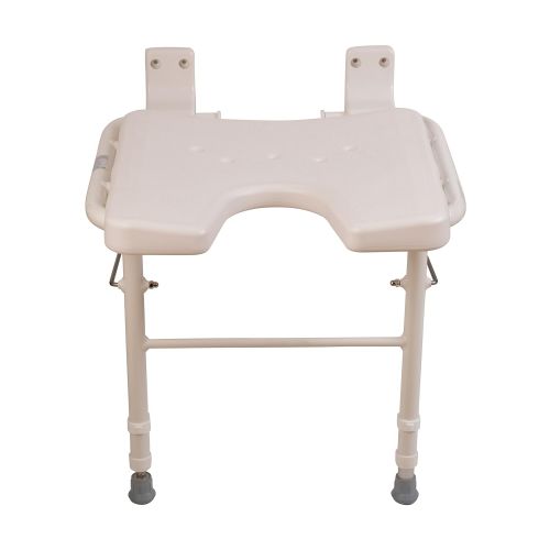  HealthSmart Wall Mount Fold Away Bath Chair Shower Seat Bench with Adjustable Legs, Seat 16 x 16 Inches, White