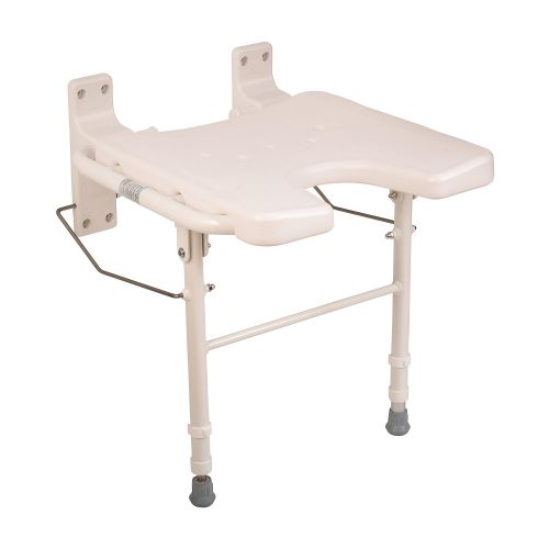  HealthSmart Wall Mount Fold Away Bath Chair Shower Seat Bench with Adjustable Legs, Seat 16 x 16 Inches, White