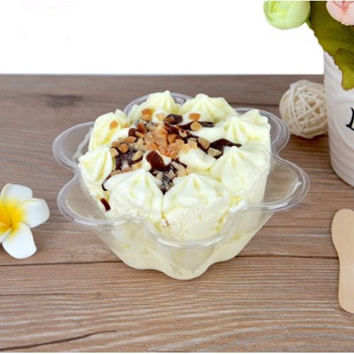  [아마존베스트]Healthcom 50 Packs Clear Plastic Ice Cream Dessert Bowls Dessert Cups Flower Ice Cream Cup Sundae Bowls Disposable Plastic Dessert Bowls Holder Salad Serving Bowl for Tasting Party