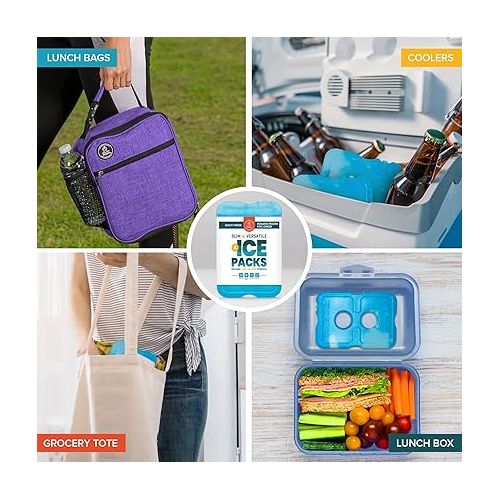  Ice Packs for Lunch Boxes and Coolers - Freezer Packs - Original Cool Pack | Cooler Accessories for The Beach, Camping, and Fishing | Slim & Long-Lasting Reusable Ice Pack for Coolers (Set of 4)