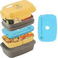 Ultimate Bento Box - Lunch Box for Kids & Adults with Removable Ice Pack - Leakproof, Multi-Compartment Food Container with Removable Containers - Microwave & Dishwasher Safe (Yellow/Gray)