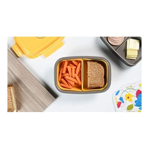  Ultimate Bento Box - Lunch Box for Kids & Adults with Removable Ice Pack - Leakproof, Multi-Compartment Food Container with Removable Containers - Microwave & Dishwasher Safe (Yellow/Gray)