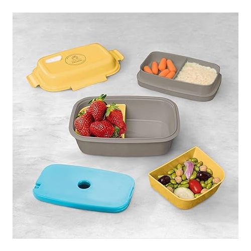  Ultimate Bento Box - Lunch Box for Kids & Adults with Removable Ice Pack - Leakproof, Multi-Compartment Food Container with Removable Containers - Microwave & Dishwasher Safe (Yellow/Gray)