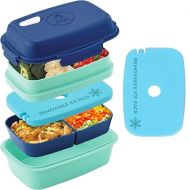 Ultimate Bento Box - Lunch Box for Kids & Adults with Removable Ice Pack - Leakproof, Multi-Compartment Food Container with Removable Containers - Microwave & Dishwasher Safe (Blue/Green)