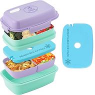 Ultimate Bento Box - Lunch Box for Kids & Adults with Removable Ice Pack - Leakproof, Multi-Compartment Food Container with Removable Containers - Microwave & Dishwasher Safe(Purple, Green, Purple)