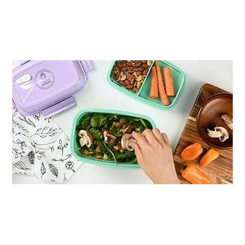  Ultimate Bento Box - Lunch Box for Kids & Adults with Removable Ice Pack - Leakproof, Multi-Compartment Food Container with Removable Containers - Microwave & Dishwasher Safe(Purple, Green, Purple)