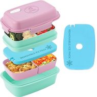 Ultimate Bento Box - Lunch Box for Kids & Adults with Removable Ice Pack - Leakproof, Multi-Compartment Food Container with Removable Containers - Microwave & Dishwasher Safe (Pink, Green, Pink)