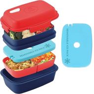 Ultimate Bento Box - Lunch Box for Kids & Adults with Removable Ice Pack - Leakproof, Multi-Compartment Food Container with Removable Containers - Microwave & Dishwasher Safe (Red, Blue, Red)