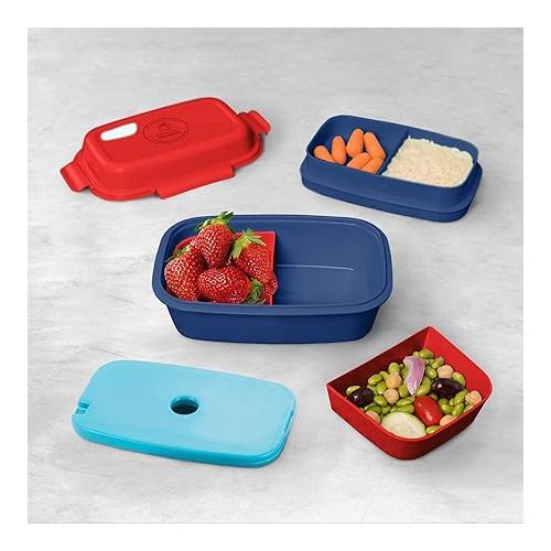  Ultimate Bento Box - Lunch Box for Kids & Adults with Removable Ice Pack - Leakproof, Multi-Compartment Food Container with Removable Containers - Microwave & Dishwasher Safe (Red, Blue, Red)