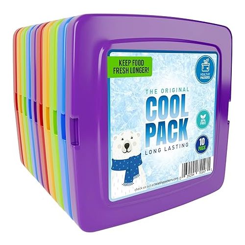  Ice Packs for Lunch Bags - Freezer Packs - Original Cool Pack | Slim & Long-Lasting Reusable Ice Pack for Lunch Box and Cooler Bag (Set of 10)