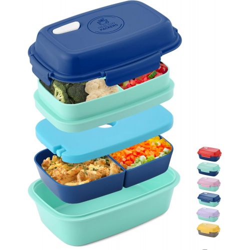  [아마존베스트]Healthy Packers Ultimate Bento Box - Lunch Box for Kids & Adults - 100% Leakproof - Multi Compartment Food Container with Removable Containers and Ice Pack - Microwave & Dishwasher Safe (Blue, Gre