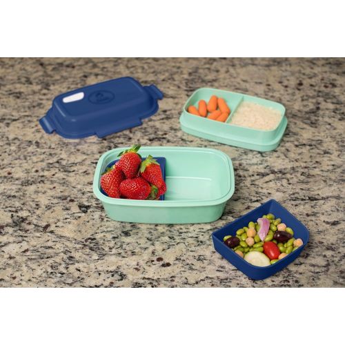  [아마존베스트]Healthy Packers Ultimate Bento Box - Lunch Box for Kids & Adults - 100% Leakproof - Multi Compartment Food Container with Removable Containers and Ice Pack - Microwave & Dishwasher Safe (Blue, Gre