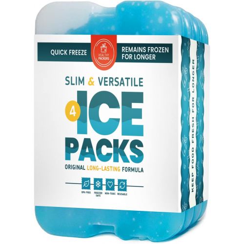  Healthy Packers Ice Pack for Lunch Box Freezer Packs Original Cool Pack Slim & Long Lasting Ice Packs for your Lunch or Cooler Bag (Set of 4)