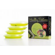 Healthy Portions - Adult Portion Plates for Weight Loss (4 Pack)Diet Plate with 3-Sections & Leak-Proof Lids - Reusable, Microwavable, Heavy Duty Steam Release Switch, Easy to Cle