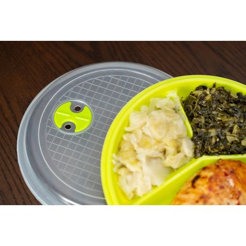  Healthy Portions - Adult Portion Plates for Weight Loss (4 Pack)Diet Plate with 3-Sections & Leak-Proof Lids - Reusable, Microwavable, Heavy Duty Steam Release Switch, Easy to Cle