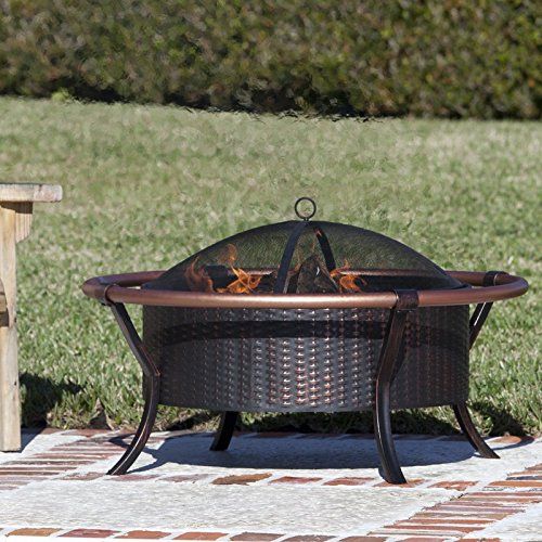  HealthyLifeStyle52 Rail Steel Charcoal Fire Pit Outdoor Patio Fireplace Heater Steel Backyard Wood Propane Bowl Firepit Gas Burning Cover Deck Table