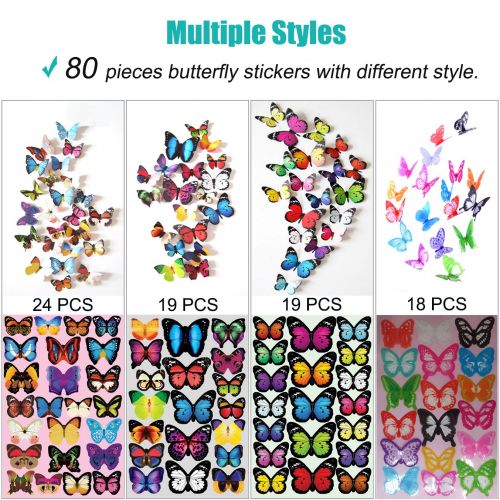  Heansun 80 PCS Wall Decal Butterfly, Wall Sticker Decals for Room Home Nursery Decor