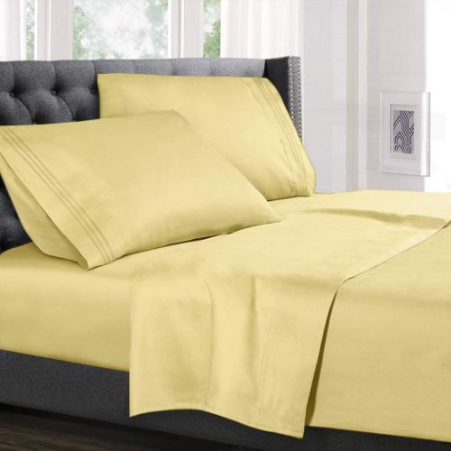  Hearth & Harbor Harbor & Hearth Size 4Piece Bed Sheet Set, Mellow Yellow - Best Quality Double Brushed Microfiber Sheets. - Wrinkle, Fade, Stain Resistant., Light Yellow, Queen