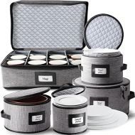 Fine China Storage Containers Hard Shell - 5 Piece Dish Storage Containers, Quilted and Stackable Mug Storage and Plate Storage Containers, Dish Organizer with Dividers for Moving and Seasonal Storage