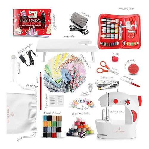  Mini Sewing Machine for Beginners Adult, 122-Piece Portable Sewing Machine, Dual Speed Small Sewing Machine, Adults and Kids Sewing Machine, Travel Beginner Sewing Machines with Sewing Kit and Book